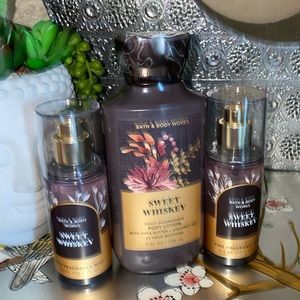 - Bath and body Works, suite whiskey, body lotion/Travel Size Sprays